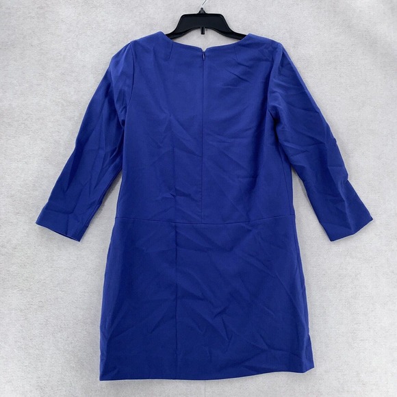 J Crew Wool Sheath Dress Long Sleeve Front‎ Pockets Knee Length Blue Womens 4 - Picture 2 of 8